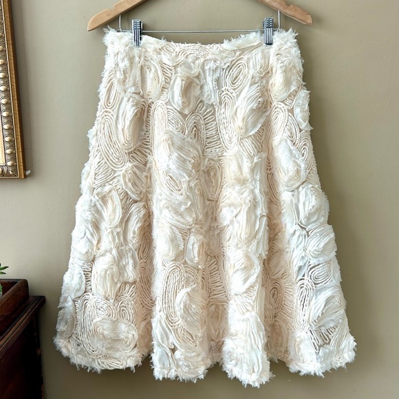 Anthropologie HD in Paris Petaluma A-Line Skirt Ruffled Rosette Cream 6 - Picture 4 of 10
